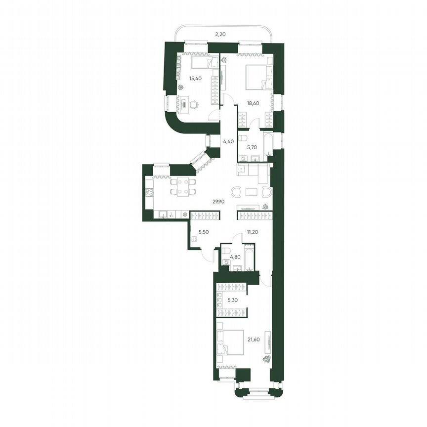 3-к. квартира, 124,6 м², 4/6 эт.