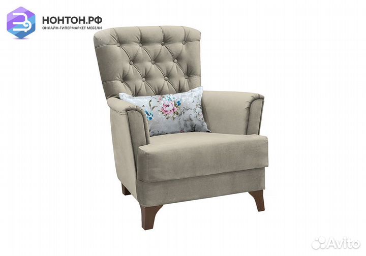 Кресло Ирис серо-бежевое / розы