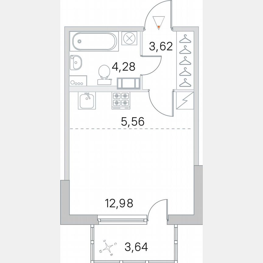 Квартира-студия, 27,5 м², 5/5 эт.