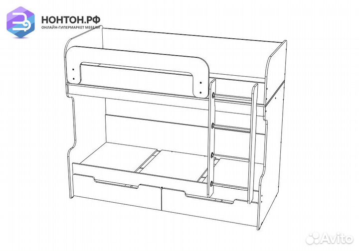 Двухъярусная кровать Юниор-1 розовый / дуб беленый