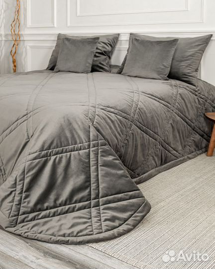 Бархатное покрывало Беллиссимо стальной