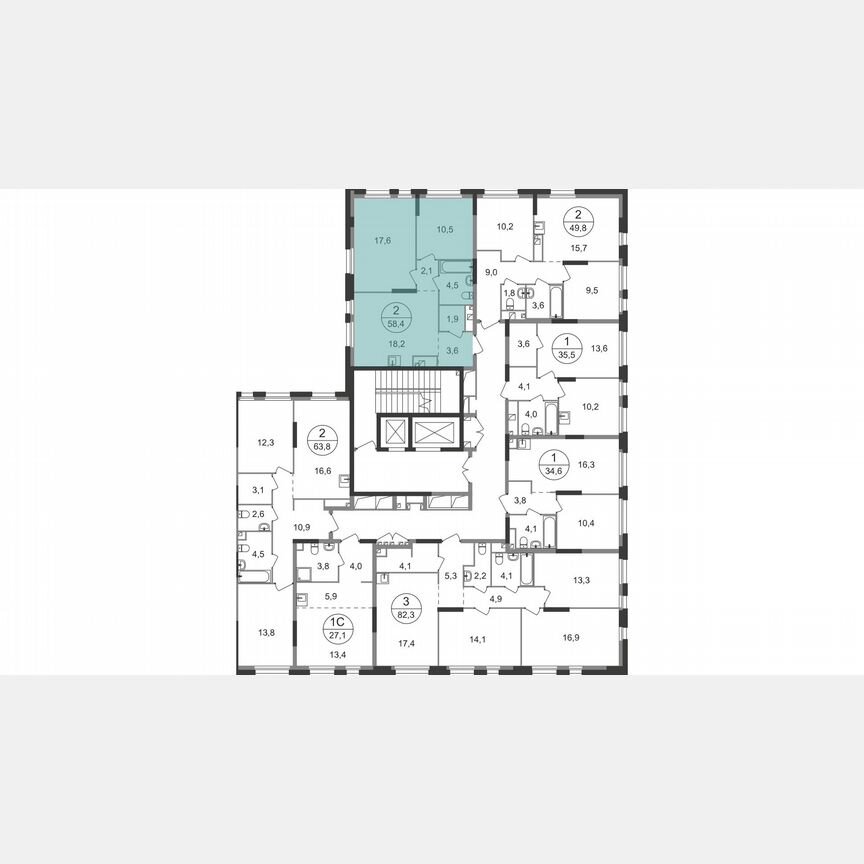 2-к. квартира, 58,4 м², 6/19 эт.