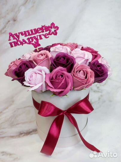 Букет из мыльных роз, цветы в коробке