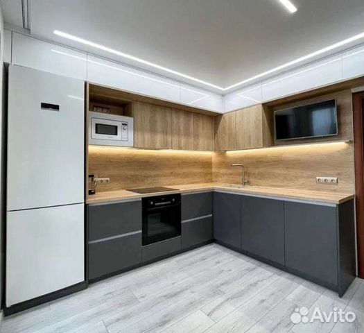 Кухонный гарнитур угловой до потолка Т754