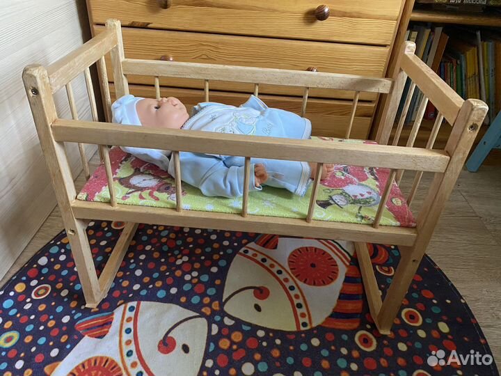 Игрушечная кровать дерево, пирамидка и кубики IKEA