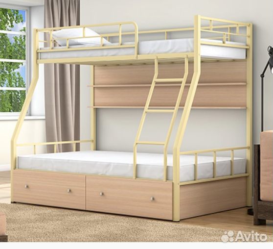 Двухъярусная кровать металлическая с полкой Слонов