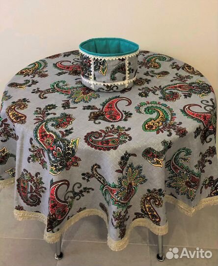 Скатерть круглая 153см и хлебница -№3, комплект