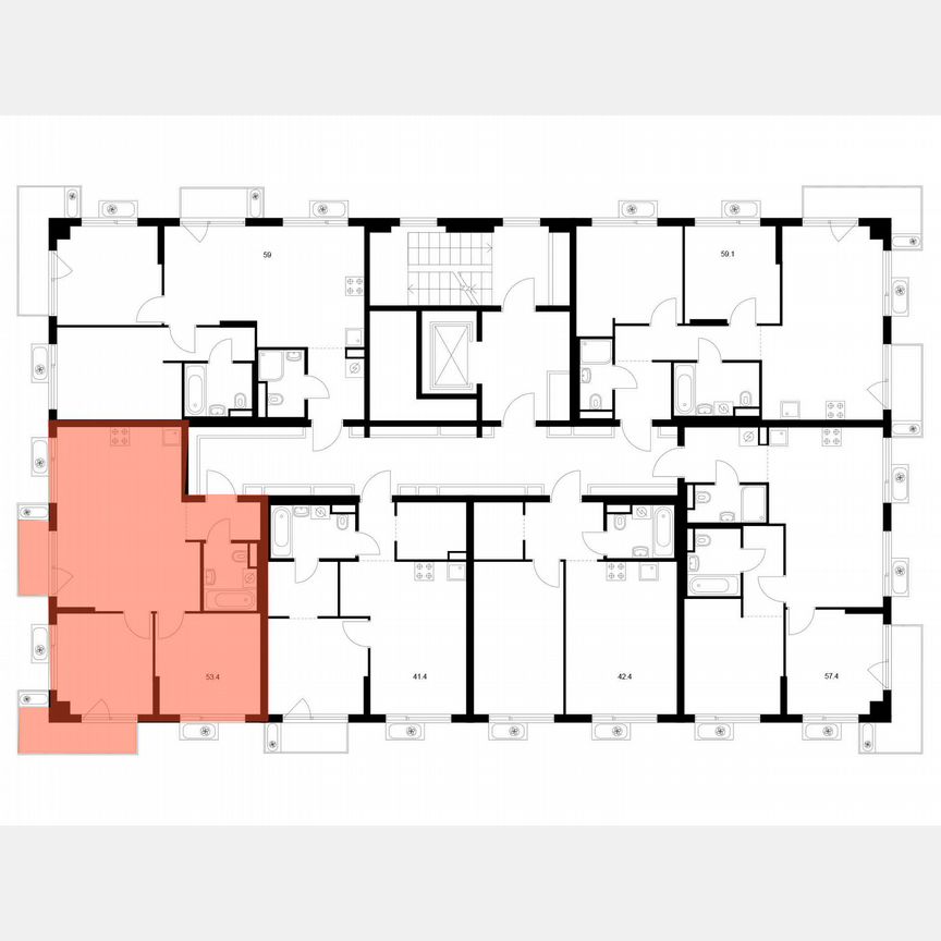 2-к. квартира, 53,4 м², 7/9 эт.