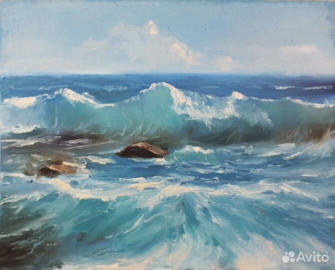 Волна. Морской пейзаж. Этюд 50х60 см холст, масло