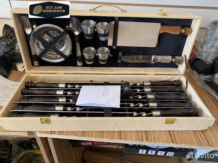 Шашлычный набор подарочный, шампура,кизлярский нож