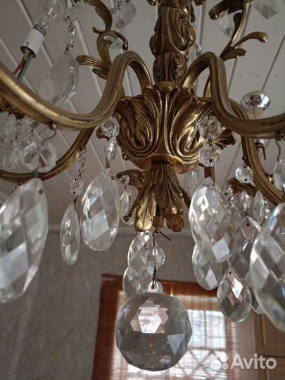 Винтажная люстра чехословакия бронза+хрусталь