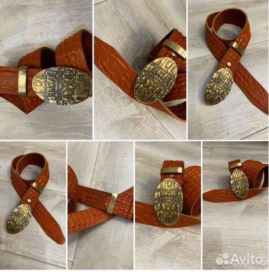 Ремень кожаный с тиснением Крокодил