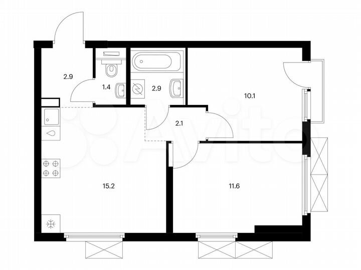 2-к. квартира, 46,2 м², 7/25 эт.