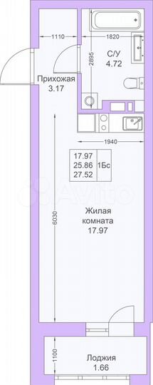 Квартира-студия, 27,5 м², 13/25 эт.