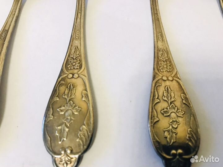 Набор новых чайных ложек мельхиор позолота СССР
