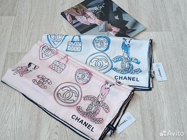 Розовый платок Chanel ручной край