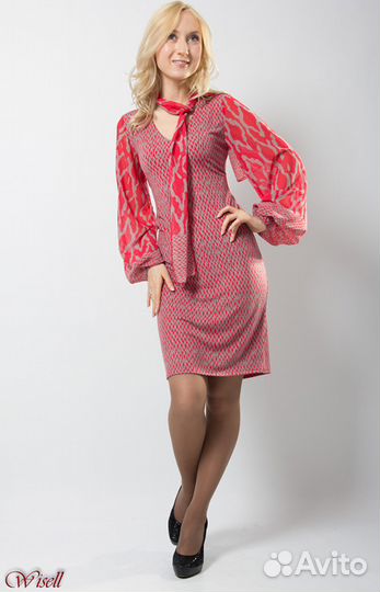 Платье трикотаж рукава шифон