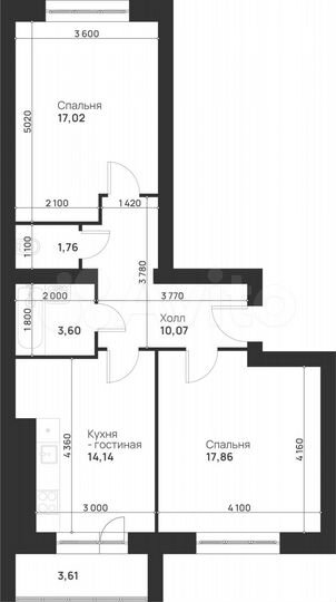 2-к. квартира, 68,1 м², 3/5 эт.