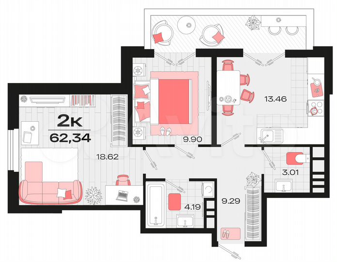 2-к. квартира, 59,9 м², 3/14 эт.