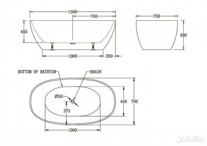 Акриловая ванна 150x75 см BelBagno BB81-1500-W0