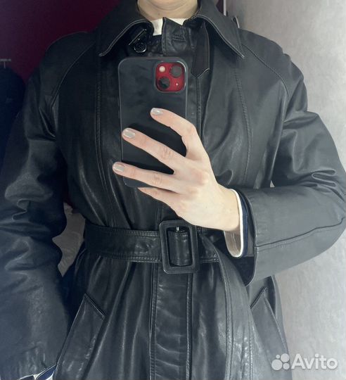 Кожаный плащ женский