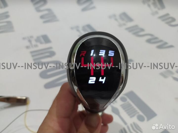 Ручка кпп кожа Led 2114 тип веста красн. свет+хром
