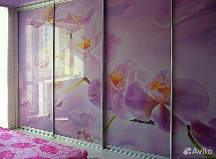 Двери-купе с фотопечатью на стекле шк-39