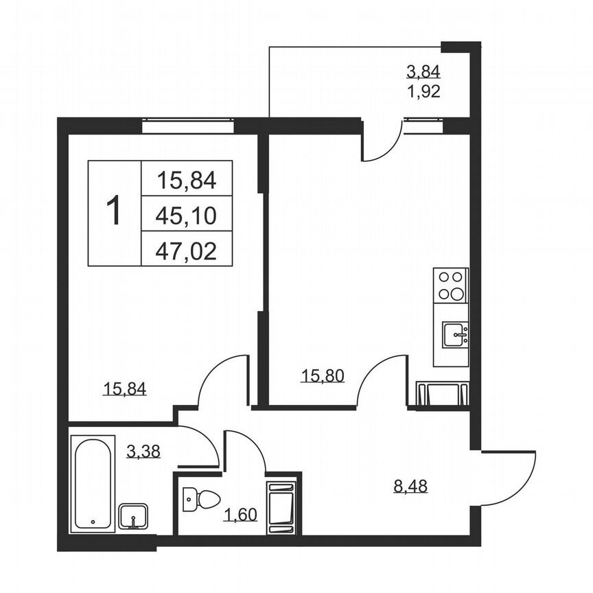 1-к. квартира, 47 м², 14/19 эт.