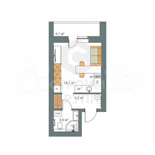 Квартира-студия, 26,2 м², 2/9 эт.
