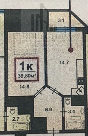1-к. квартира, 39,8 м², 6/6 эт.