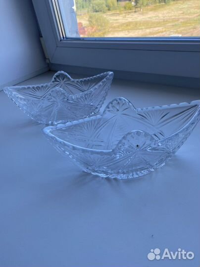 Хрустальная ваза лодочки СССР винтаж