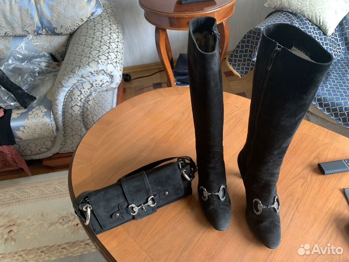 Комплект Сапоги мех и сумка замша италия
