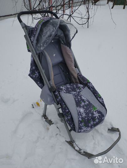 Детские санки-коляска с 2-мя колесами