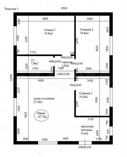 Коттедж 90 м² на участке 9 сот.