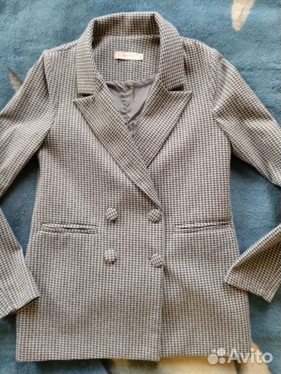 Жакет пиджак в клеточку теплый р-р XS-S