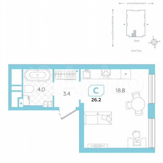 Квартира-студия, 26,2 м², 24/24 эт.