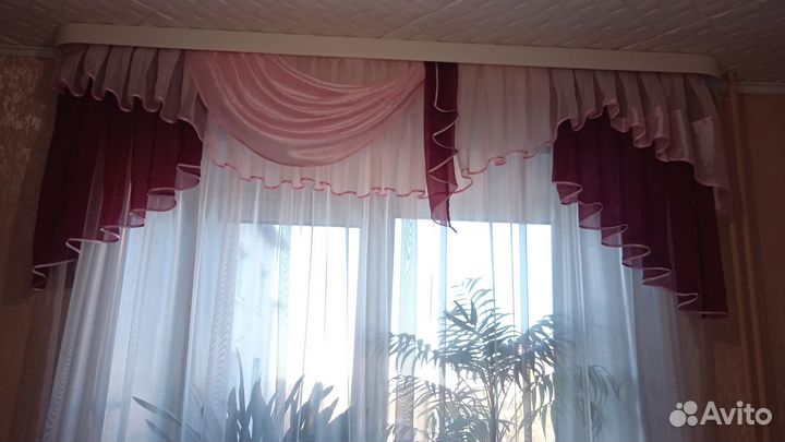 Ламбрекен бордовый с розовым