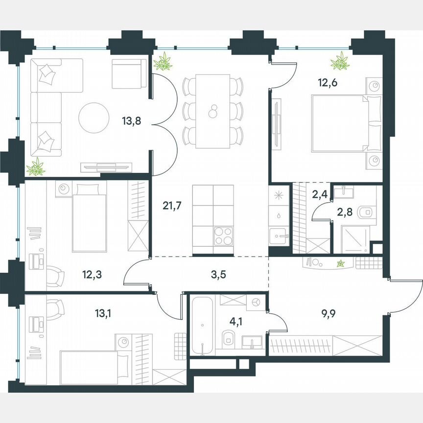 4-к. квартира, 96,2 м², 15/17 эт.
