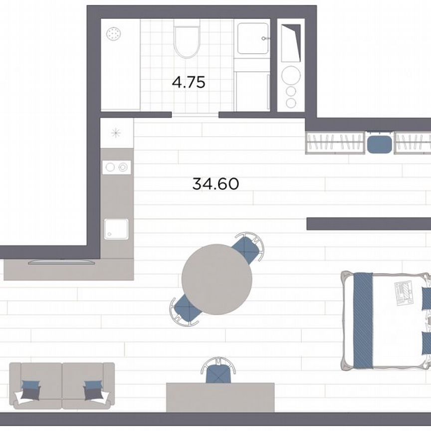 Апартаменты-студия, 39,4 м², 5/14 эт.