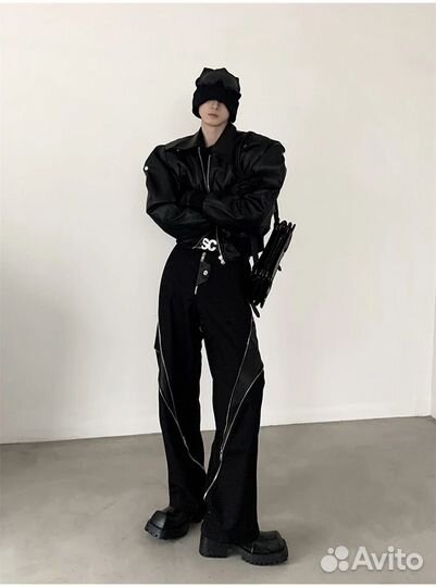 Кожаный бомбер с объемными рукавами rick owens