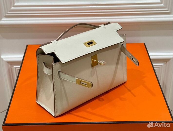 Сумка женская Hermes Kelly Pochette белая маленька