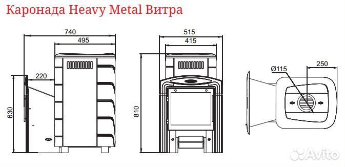 Печь Для Бани Каронада Heavy Metal Витра антрацит