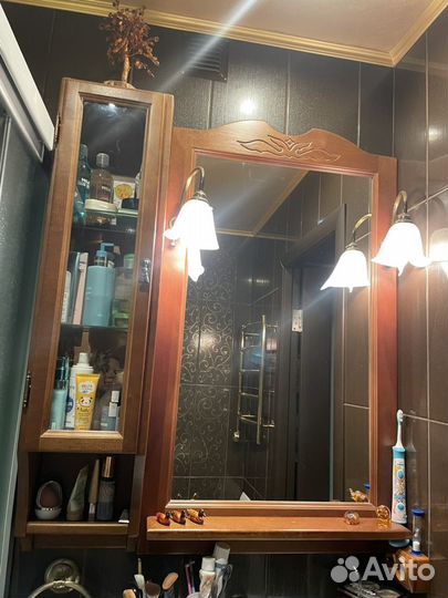 Тумба для ванной, зеркало, 2 полки