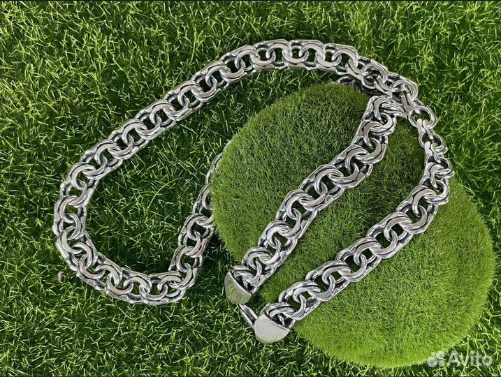 Мужская серебряная цепь бисмарк