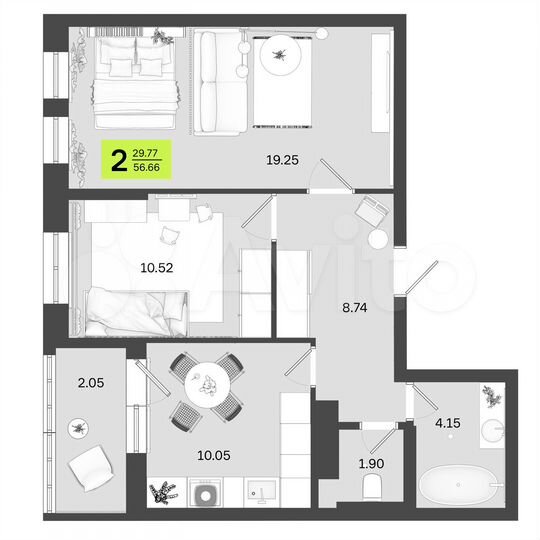 2-к. квартира, 56,7 м², 9/14 эт.