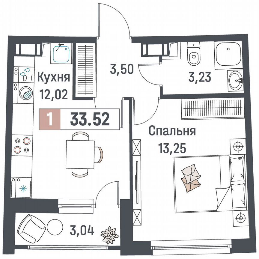 1-к. квартира, 33,5 м², 14/18 эт.
