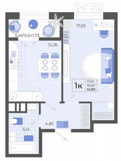 1-к. квартира, 41,6 м², 8/12 эт.