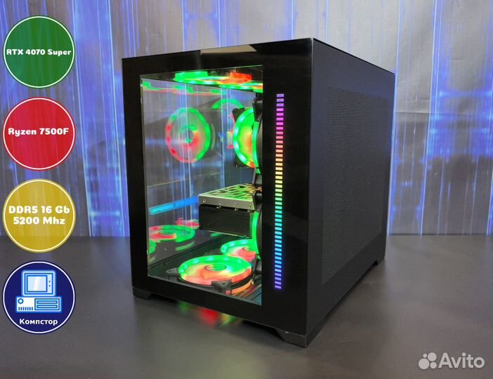 Мощный пк 2024 AMD7500F-RTX4070SUP-16DDR5-XTB3-A620