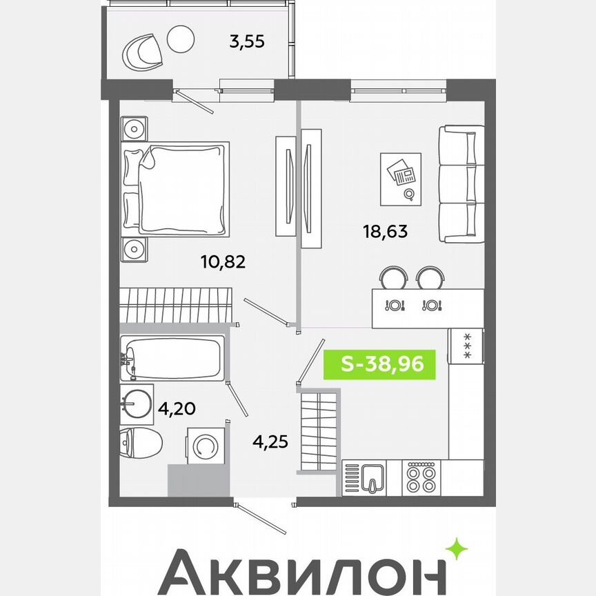 1-к. квартира, 39 м², 5/12 эт.