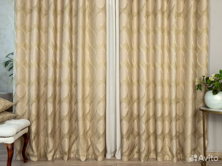 Шторы жаккард Альба Золотой песок готовые